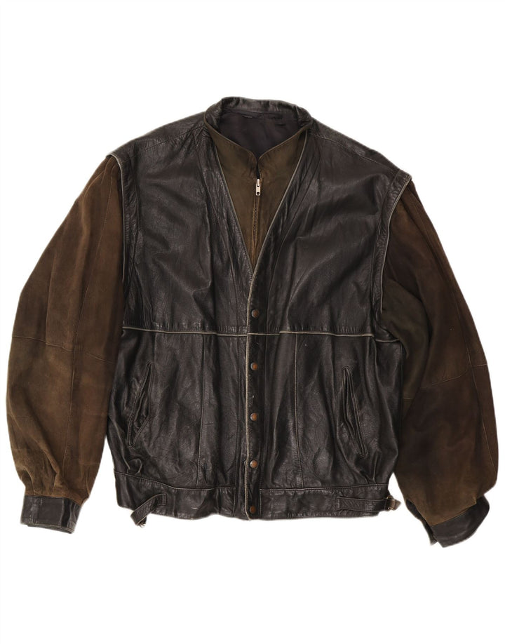 Giacca in pelle vintage da uomo IT 56 3XL Pelle color block nera