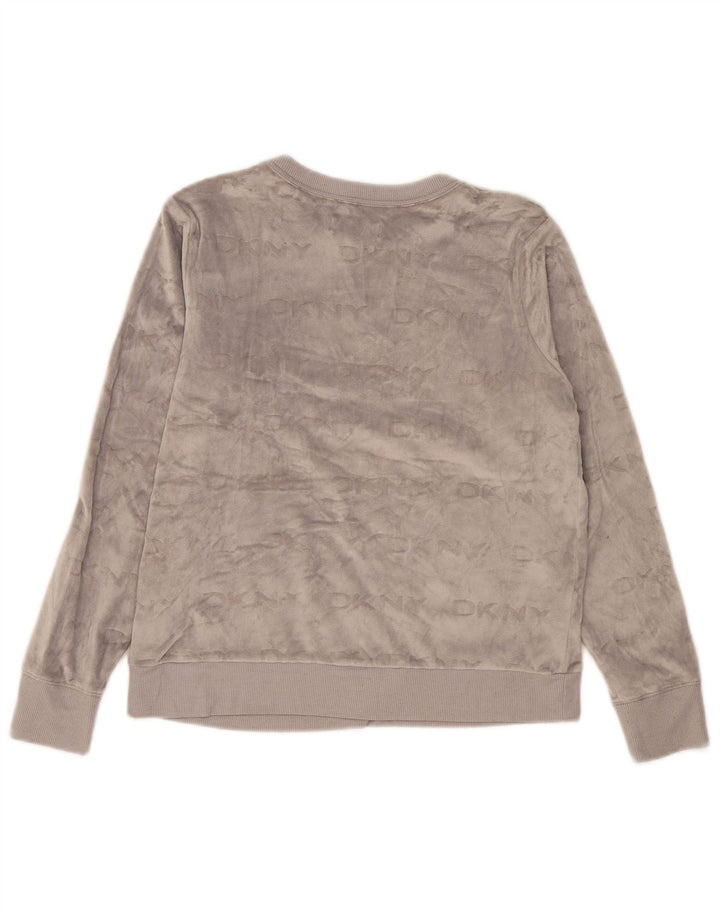 Felpa da donna in velluto grafico Dkny UK 10 piccolo poliestere grigio