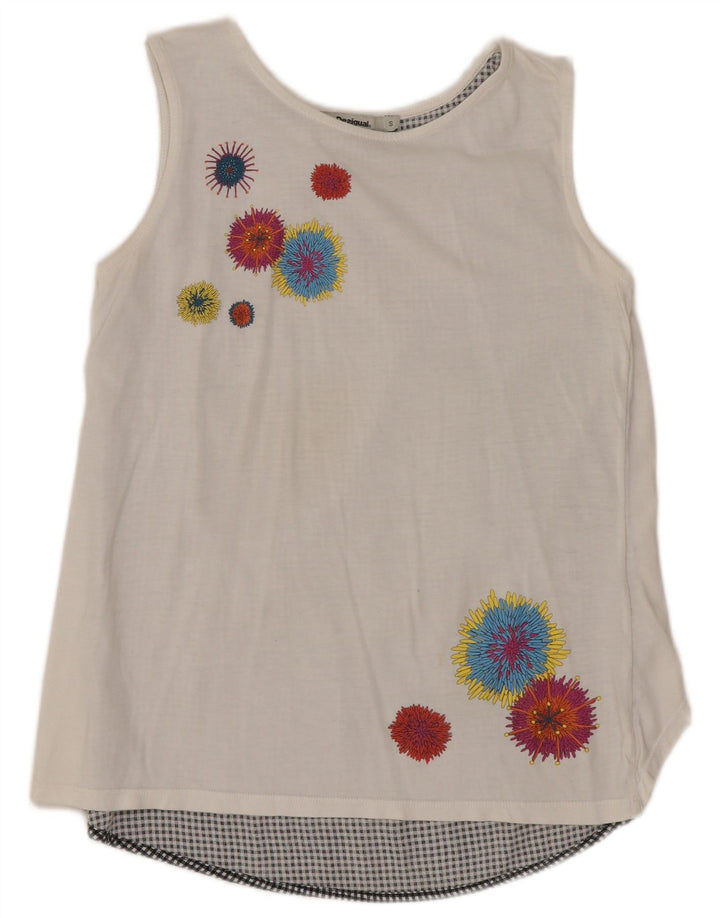 DESIGUAL Camicetta senza maniche da donna Top UK 10 Piccolo bianco floreale