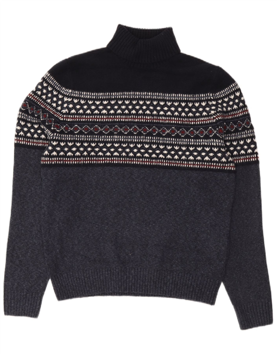 Maglione maglione a collo alto da uomo Marks & Spencer grande blu navy Fair Isle