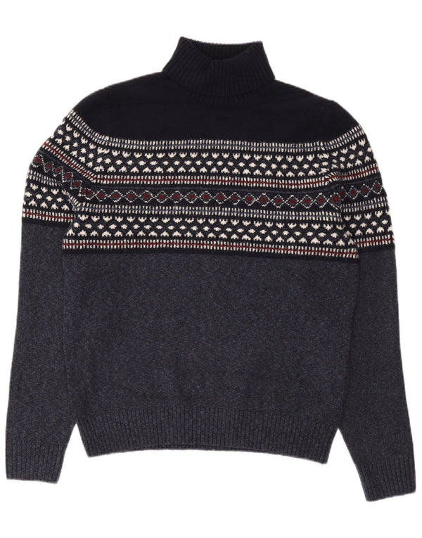 Maglione maglione a collo alto da uomo Marks & Spencer grande blu navy Fair Isle