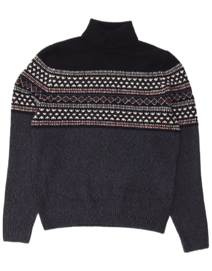 Maglione maglione a collo alto da uomo Marks & Spencer grande blu navy Fair Isle