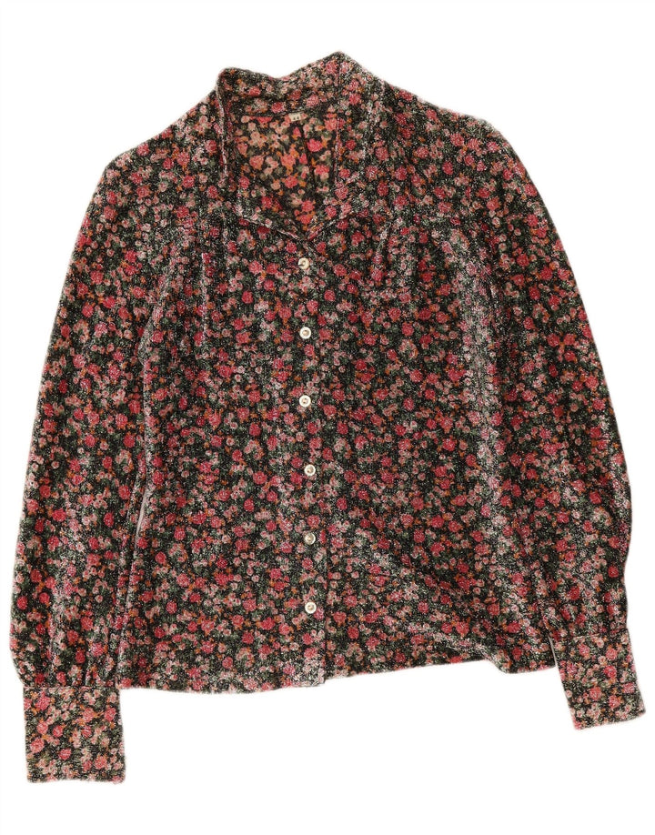 Camicetta camicia vintage da donna IT 44 media floreale multicolore