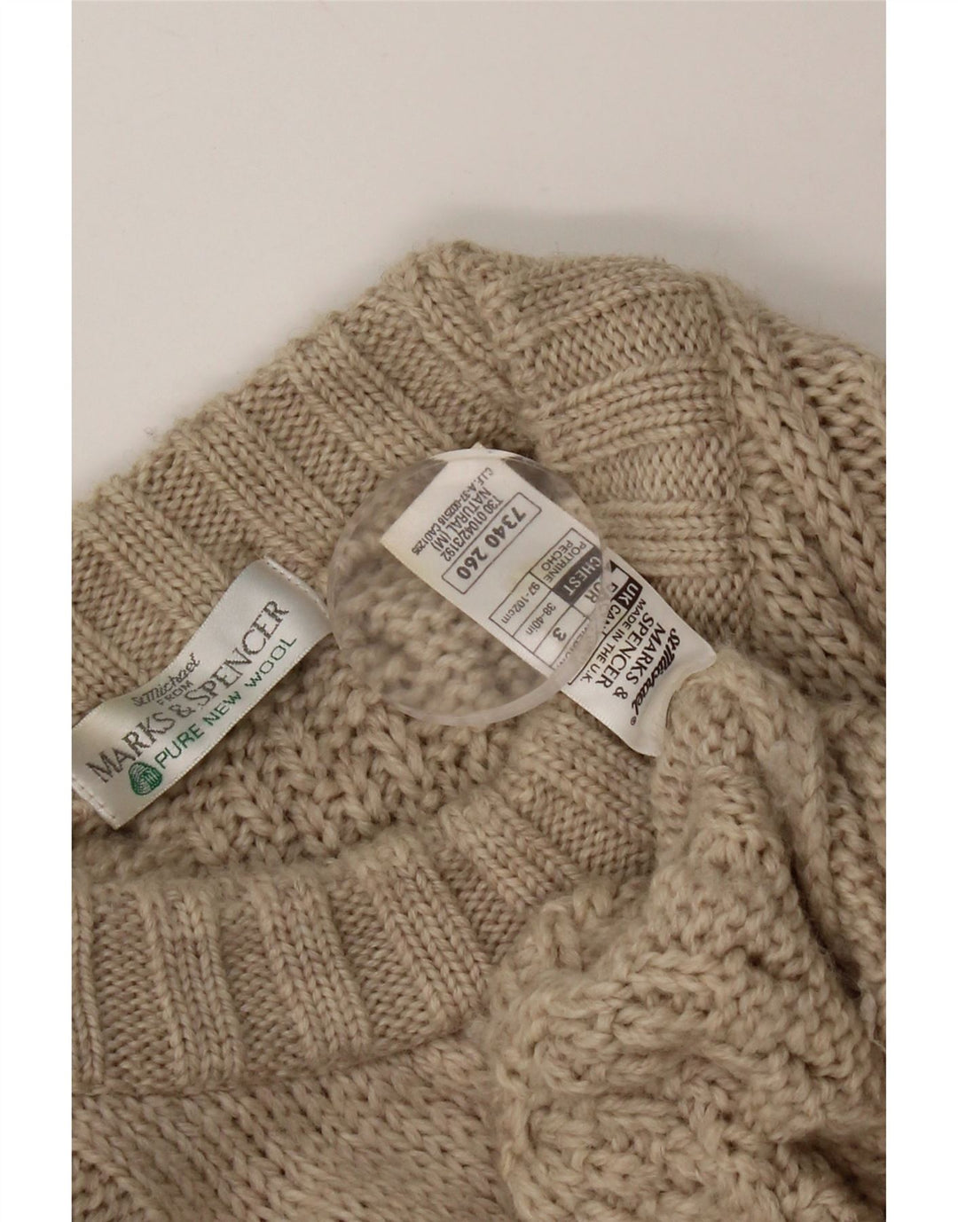 Maglione maglione girocollo da uomo Marks & Spencer in lana vergine beige medio