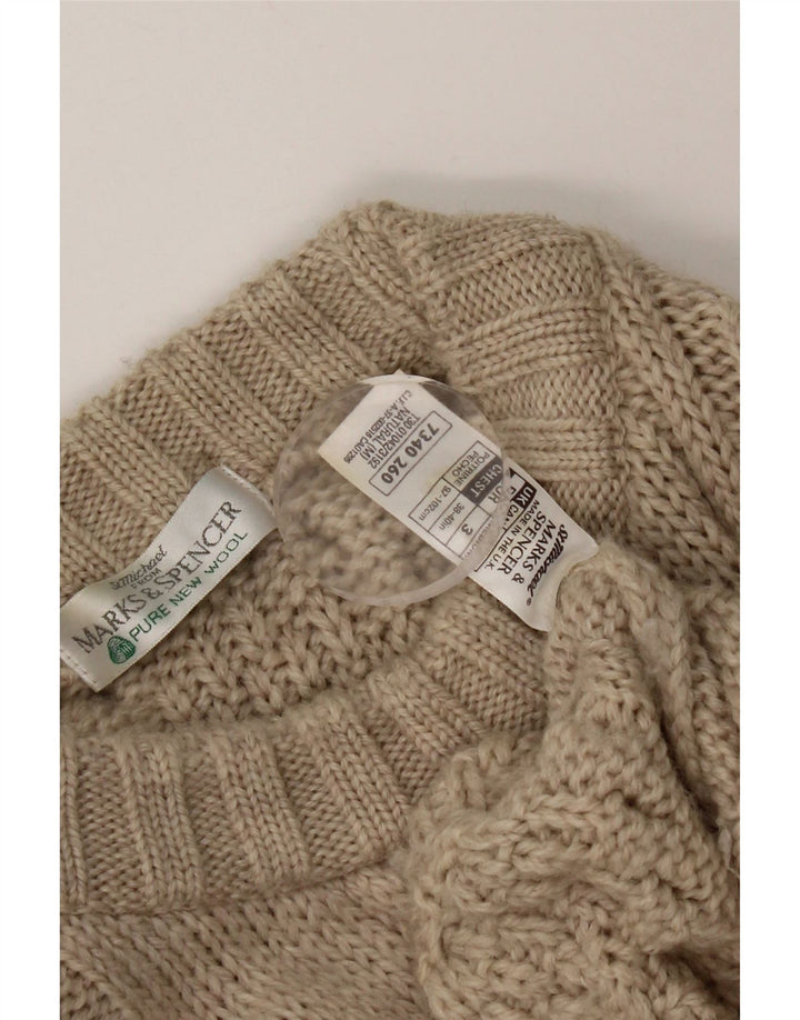 Maglione maglione girocollo da uomo Marks & Spencer in lana vergine beige medio