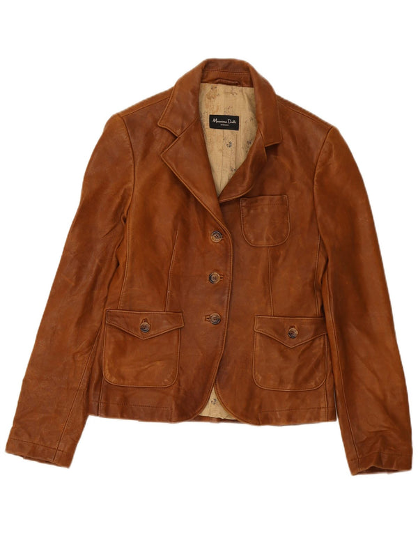 Giacca blazer in pelle da donna a 3 bottoni Massimo Dutti UK 8 piccola marrone