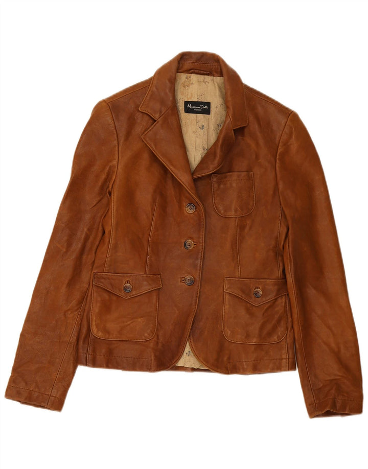 Giacca blazer in pelle da donna a 3 bottoni Massimo Dutti UK 8 piccola marrone
