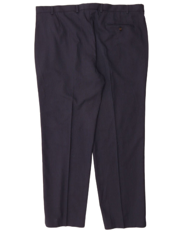 Pantaloni da abito dritti da uomo Marks & Spencer W40 L31 blu navy gessato