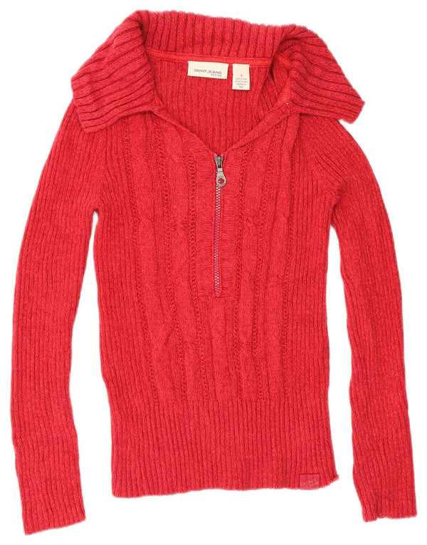 Maglione da donna Dkny Petites con collo a polo, UK 12, cotone rosso medio