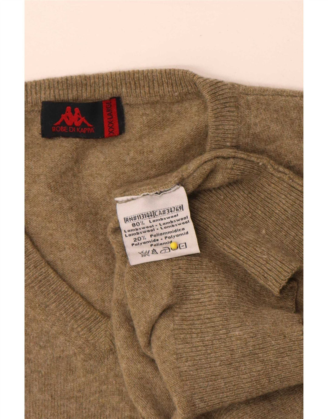 Maglione Kappa da uomo con scollo a V 3XL Lana d'agnello kaki