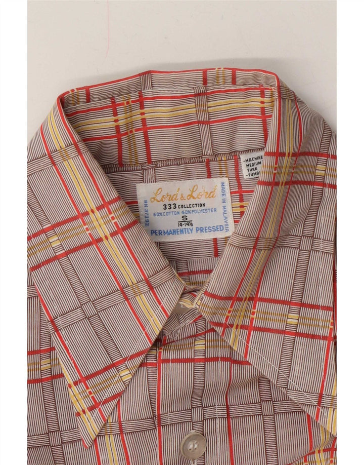 Camicia da uomo vintage taglia 14 1/2 piccolo cotone a quadri marrone