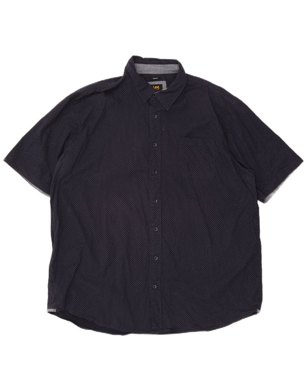 Camicia alta da uomo a maniche corte Lee 3XL cotone maculato blu navy