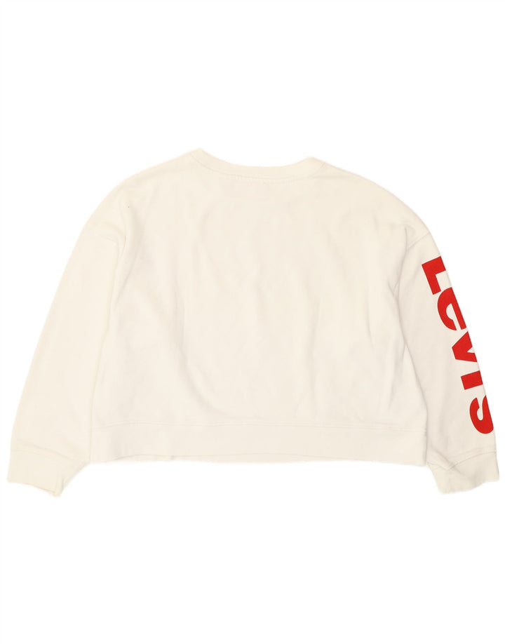 Levi's Donna Felpa Corta con Grafica Oversize Maglione UK 10 Piccolo Bianco