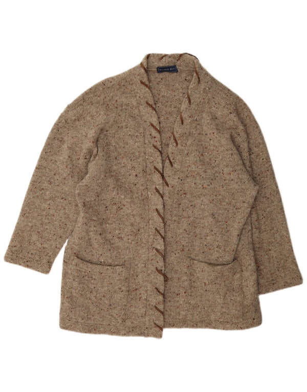 Maglione cardigan aperto da donna Bianco Blu UK 14 Lana screziata marrone medio