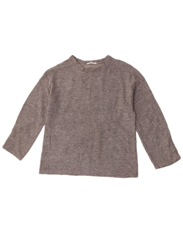 Top Zara da donna oversize a maniche lunghe UK 10 piccolo poliestere chiazzato grigio