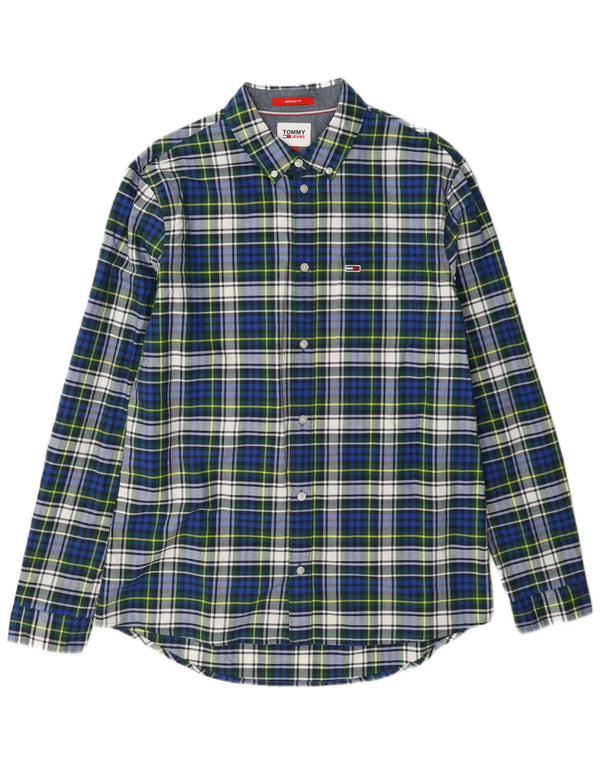 Tommy Hilfiger Camicia da uomo in flanella di cotone a quadri blu grandi
