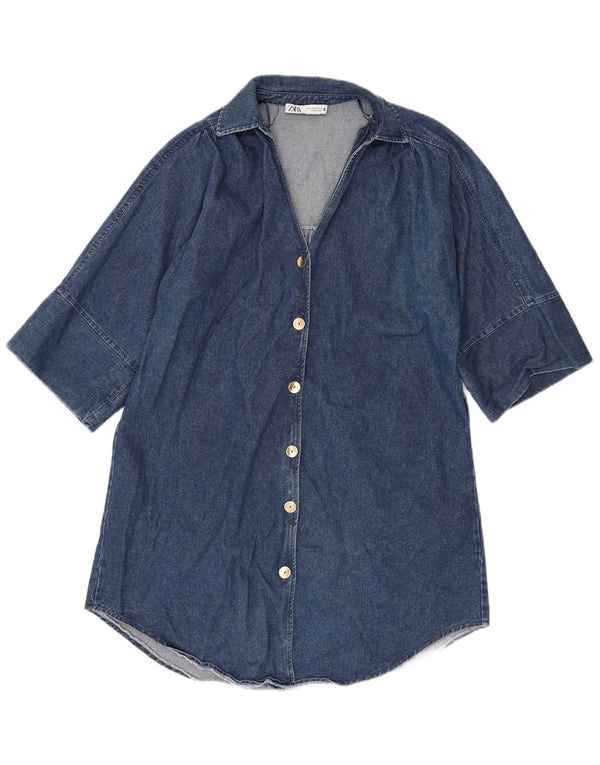 Abito camicia in denim da donna Zara UK 14 cotone blu medio