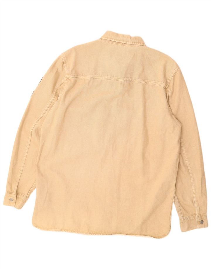 Camicia ZARA da uomo in flanella vestibilità comoda, cotone beige grande