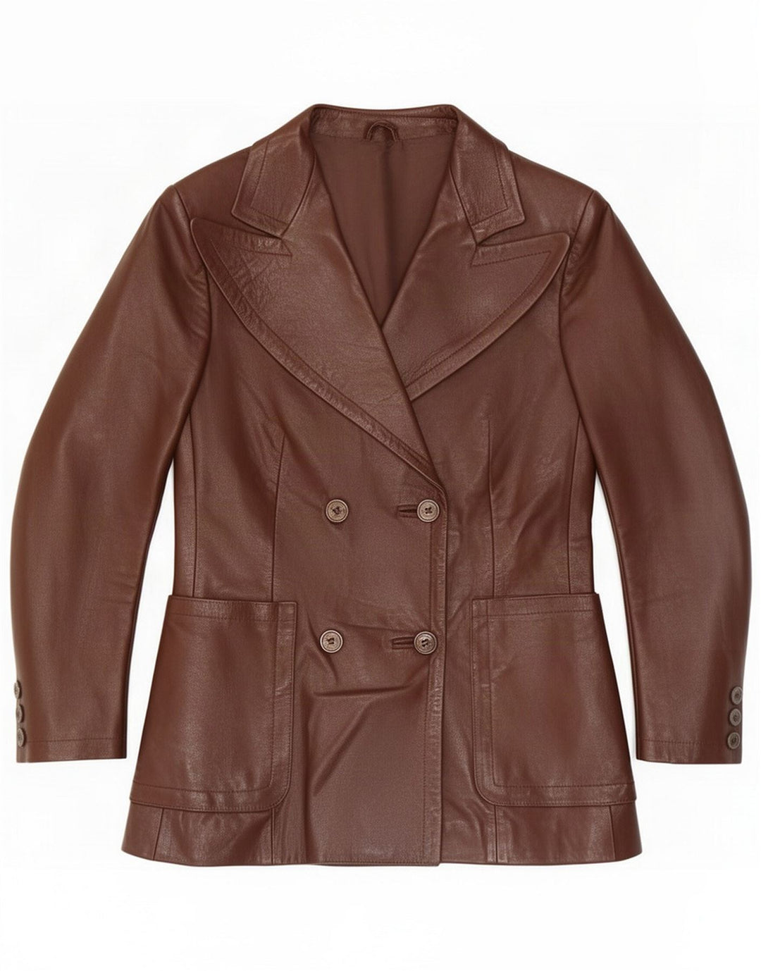 Giacca blazer in pelle doppio petto vintage da donna IT 44 Marrone medio