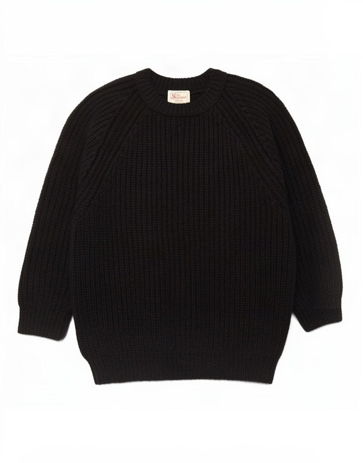 The Sweater Shop Maglione da uomo con scollo a barca medio nero in lana vergine