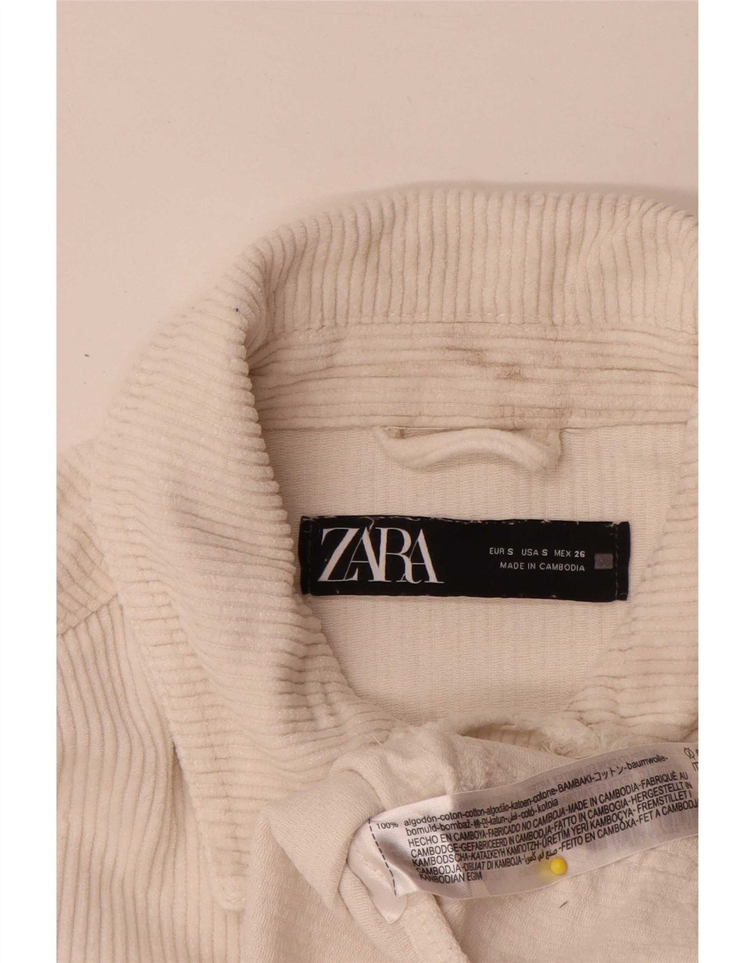 Giacca da donna oversize in velluto a coste Zara UK 10 piccola in cotone bianco sporco