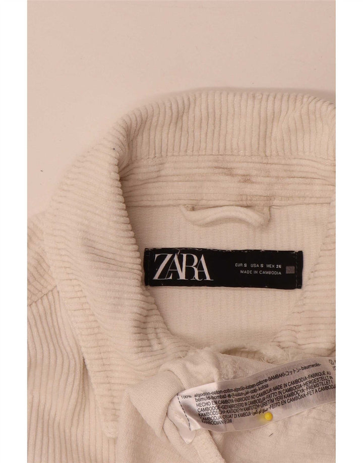 Giacca da donna oversize in velluto a coste Zara UK 10 piccola in cotone bianco sporco