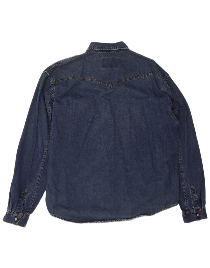 Camicia di jeans vintage da uomo vestibilità ampia in cotone blu medio