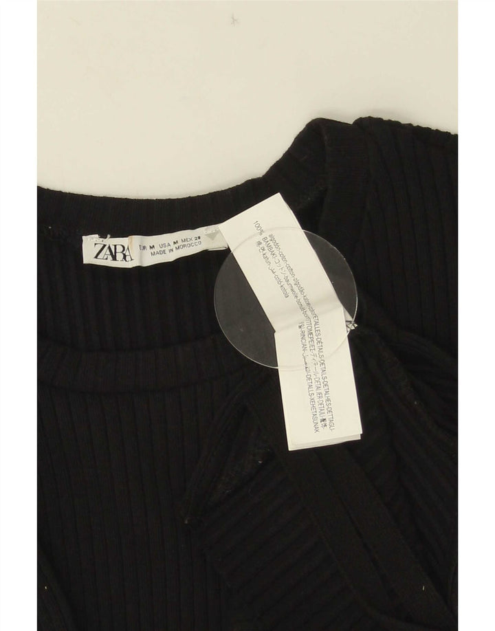 Top corto senza maniche da donna Zara UK 12 cotone nero medio
