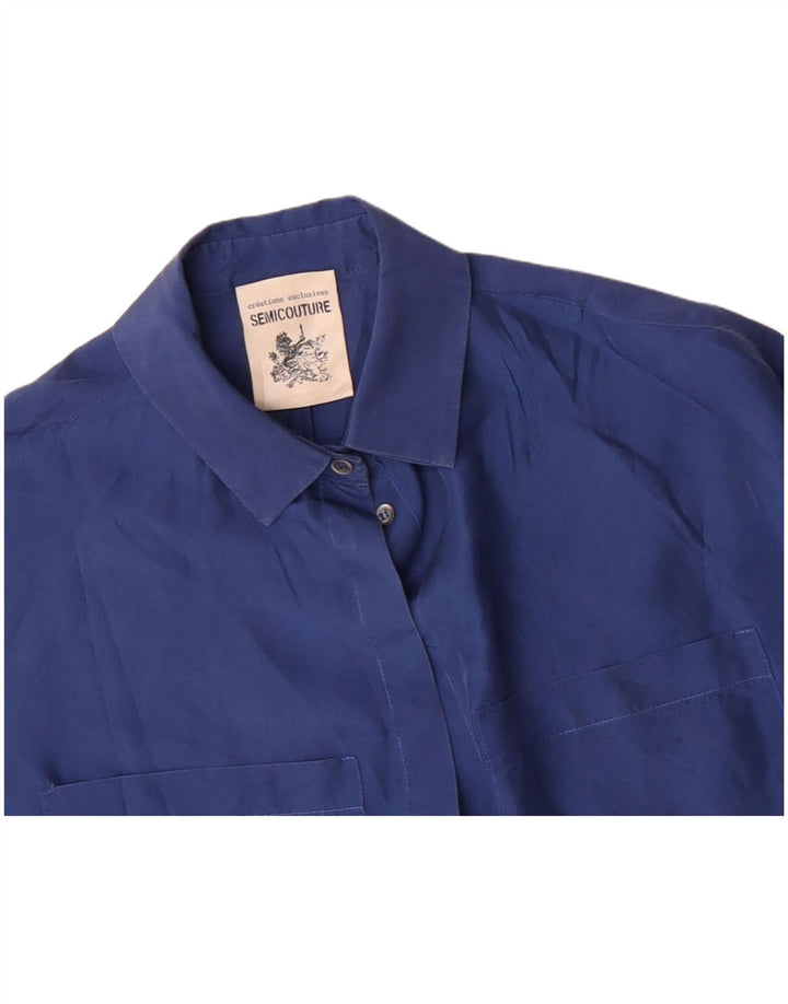 Camicetta camicia a maniche corte da donna SEMICOUTURE UK 18 XL seta blu