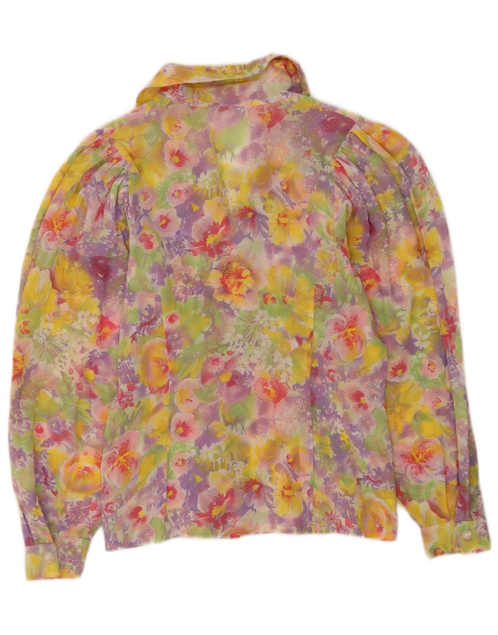Camicetta camicia vintage da donna UK 14 floreale multicolore medio