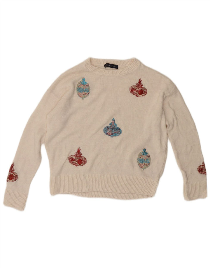 Maglione da donna con scollo a barca con grafica Marks & Spencer UK 10 piccolo bianco