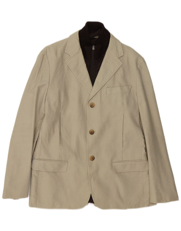 Vintage Mens Padded 3 Button Blazer Jacket IT 52 XL Beige Cotton
