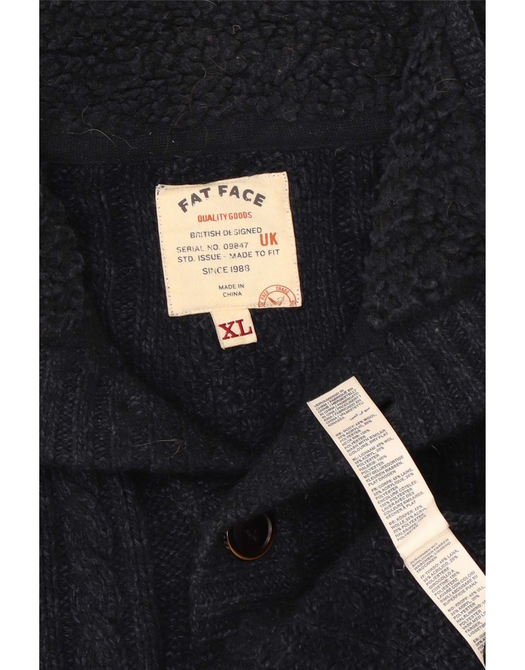 Maglione da uomo con collo abbottonato Fat Face XL in lana blu navy