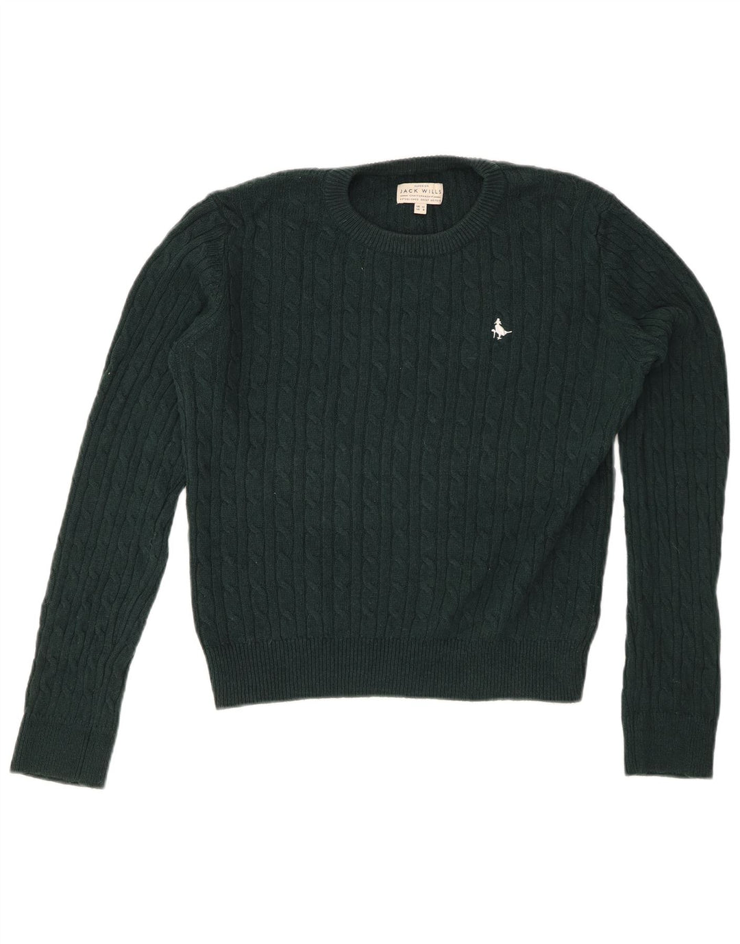 JACK WILLS Maglione corto girocollo da donna UK 12 Lana verde medio