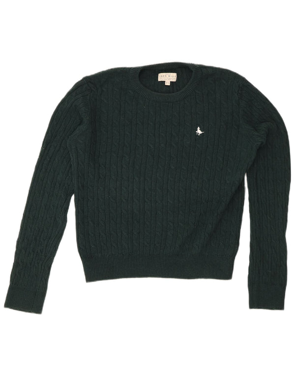 JACK WILLS Maglione corto girocollo da donna UK 12 Lana verde medio
