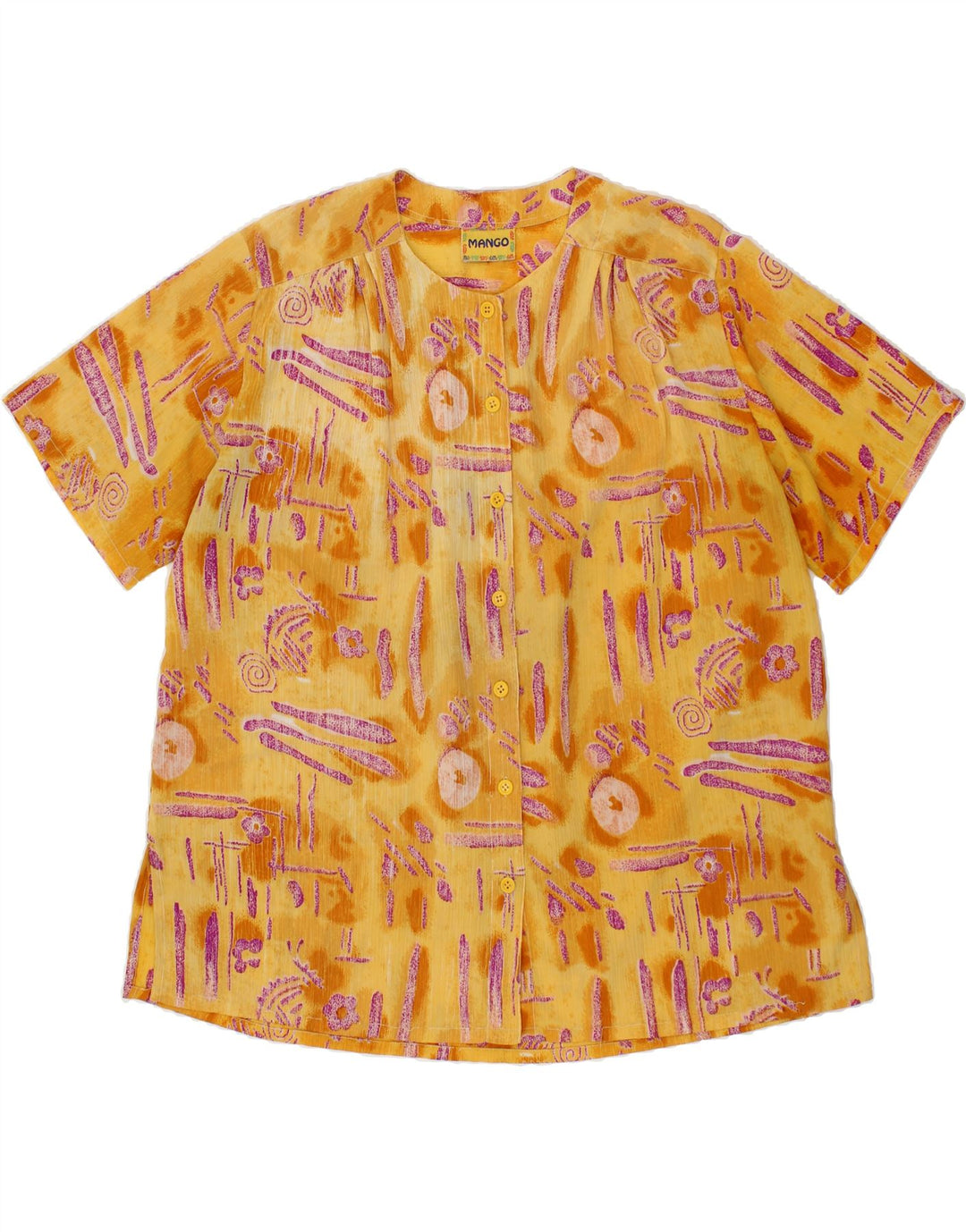 MANGO Womens Abstract Pattern Short Sleeve Shirt Blouse UK 20 2XL Yellow Vintage Mango and Second-Hand Mango from Messina Hembry 