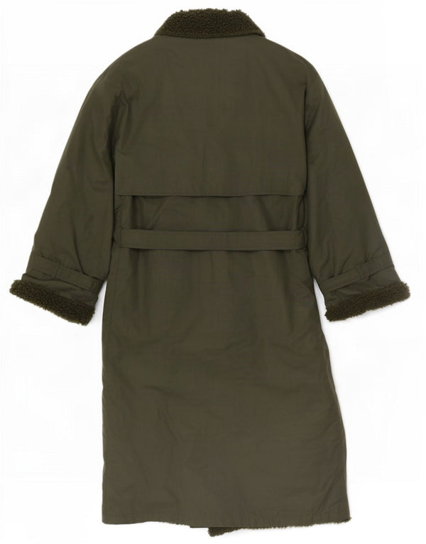 Vintage Womens Sherpa Trench Coat UK 12 Medium Khaki