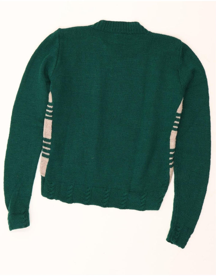 Maglione maglione girocollo da donna VINTAGE UK 14 verde medio a quadri