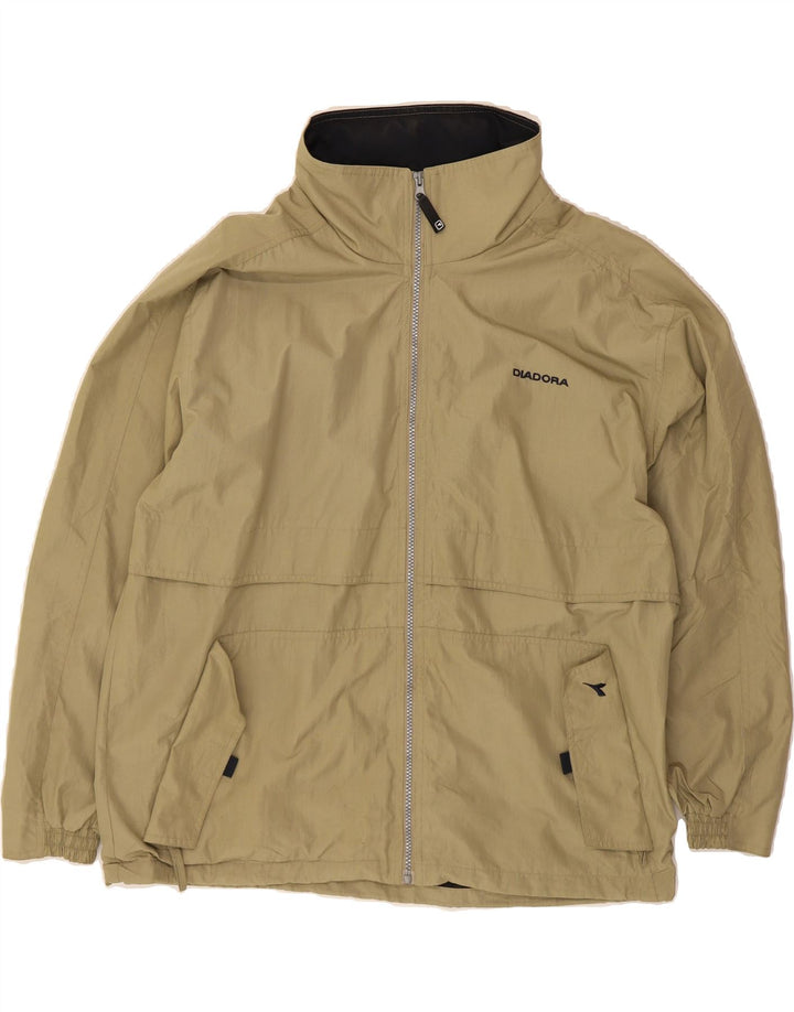 DIADORA Mens Hooded Rain Jacket Small Khaki Polyamide Vintage Diadora and Second-Hand Diadora from Messina Hembry 