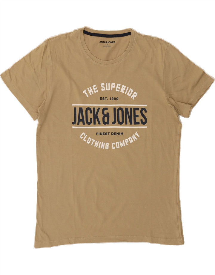 JACK & JONES Mens Graphic T-Shirt Top Medium Beige Cotton Vintage Jack & Jones and Second-Hand Jack & Jones from Messina Hembry 