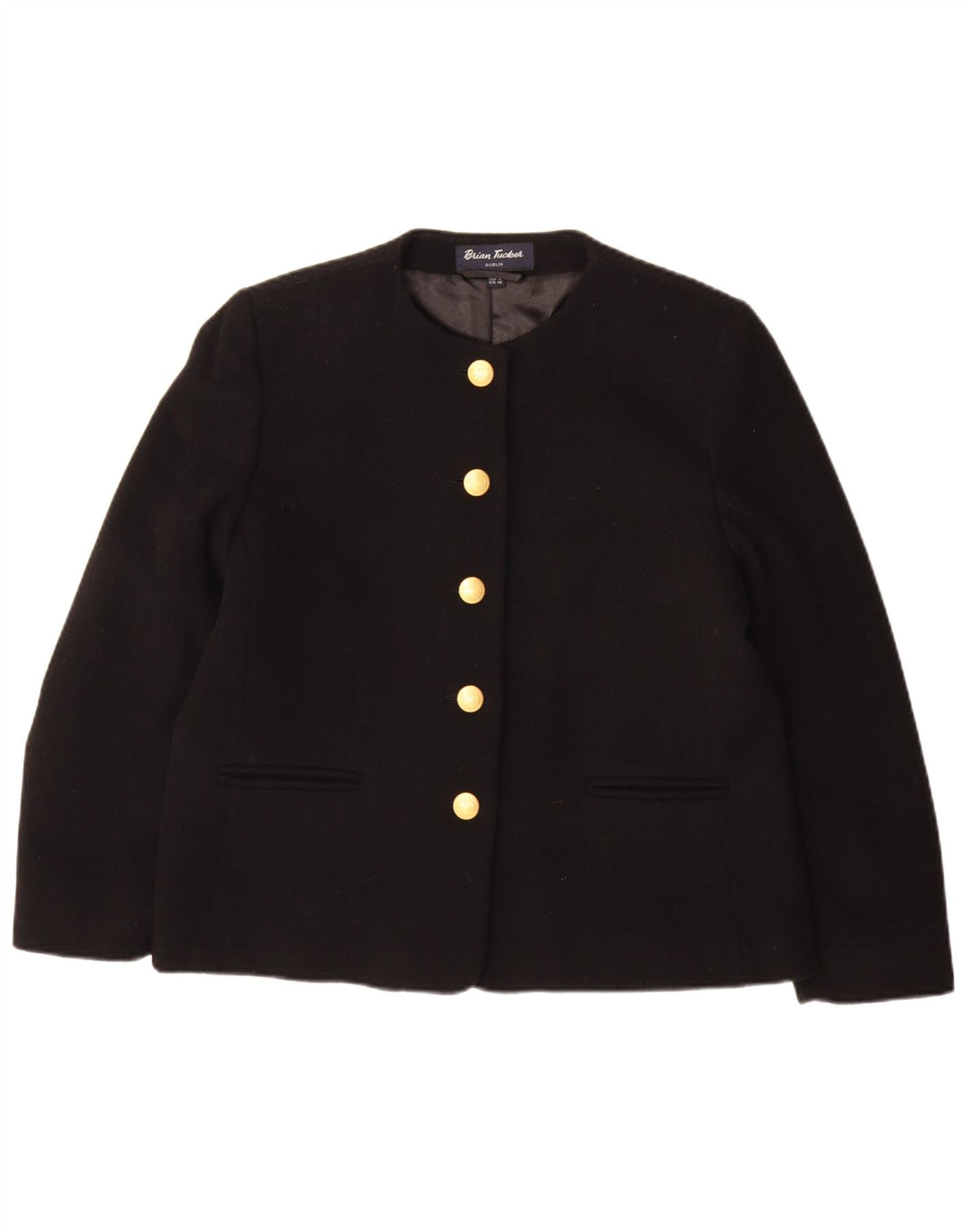Giacca blazer a 5 bottoni da donna Brian Tucker UK 14 grande lana nera