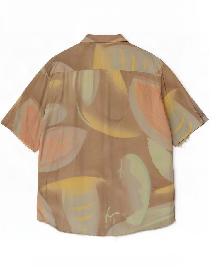 Camicia a maniche corte vintage da uomo con motivo astratto XL marrone
