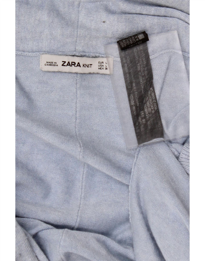 ZARA Maglione Cardigan Aperto a Linea Lunga da Donna UK 14 Large Blu Viscosa