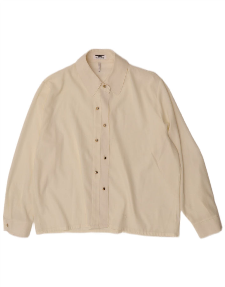 Camicetta camicia vintage da donna UK 14 viscosa bianco sporco medio