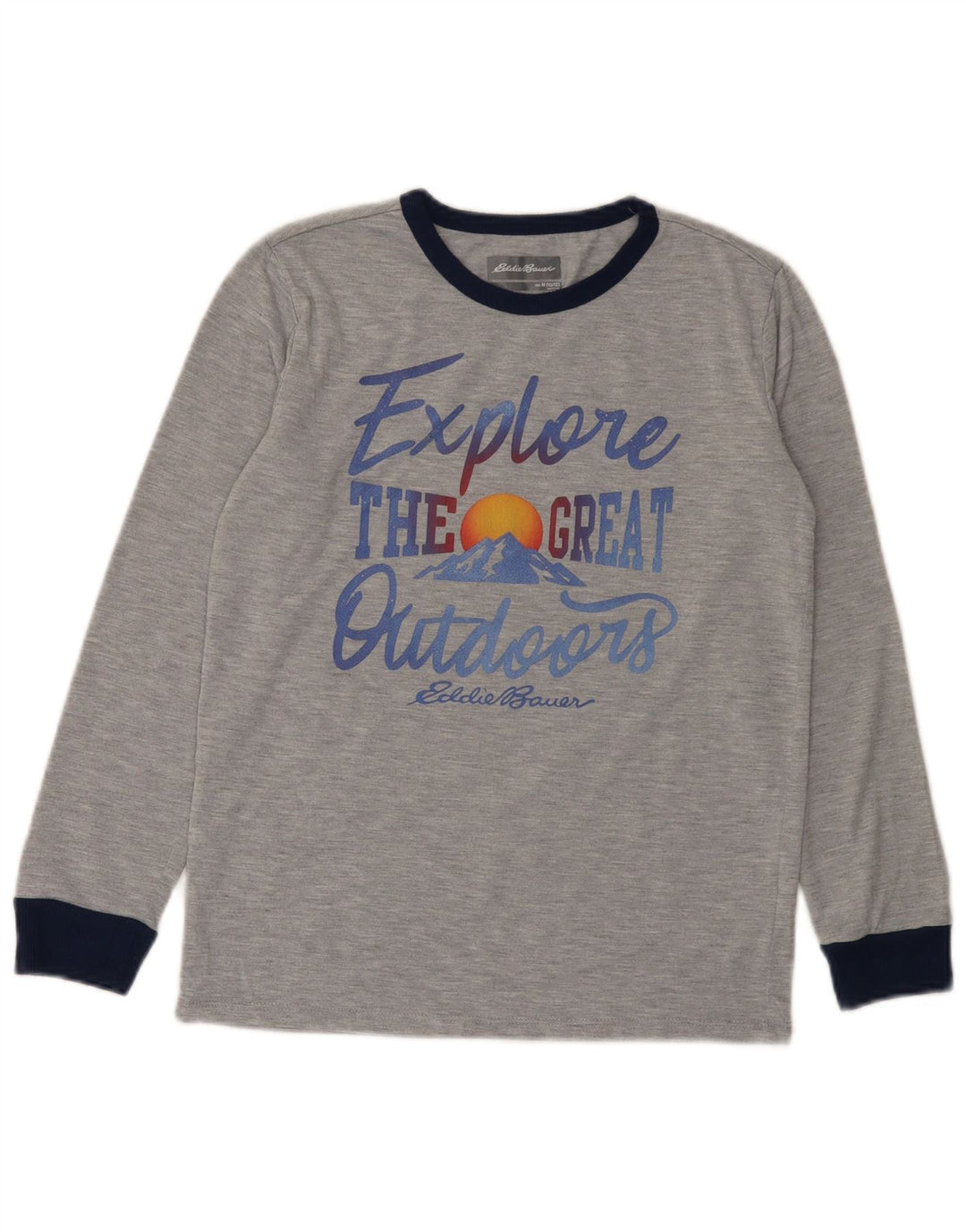 Maglietta grafica da ragazzo Eddie Bauer a maniche lunghe 10-11 anni grigio medio chiazzato