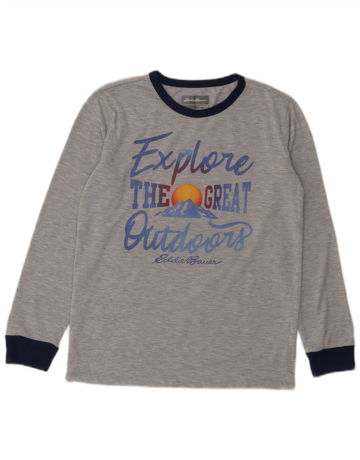 Maglietta grafica da ragazzo Eddie Bauer a maniche lunghe 10-11 anni grigio medio chiazzato
