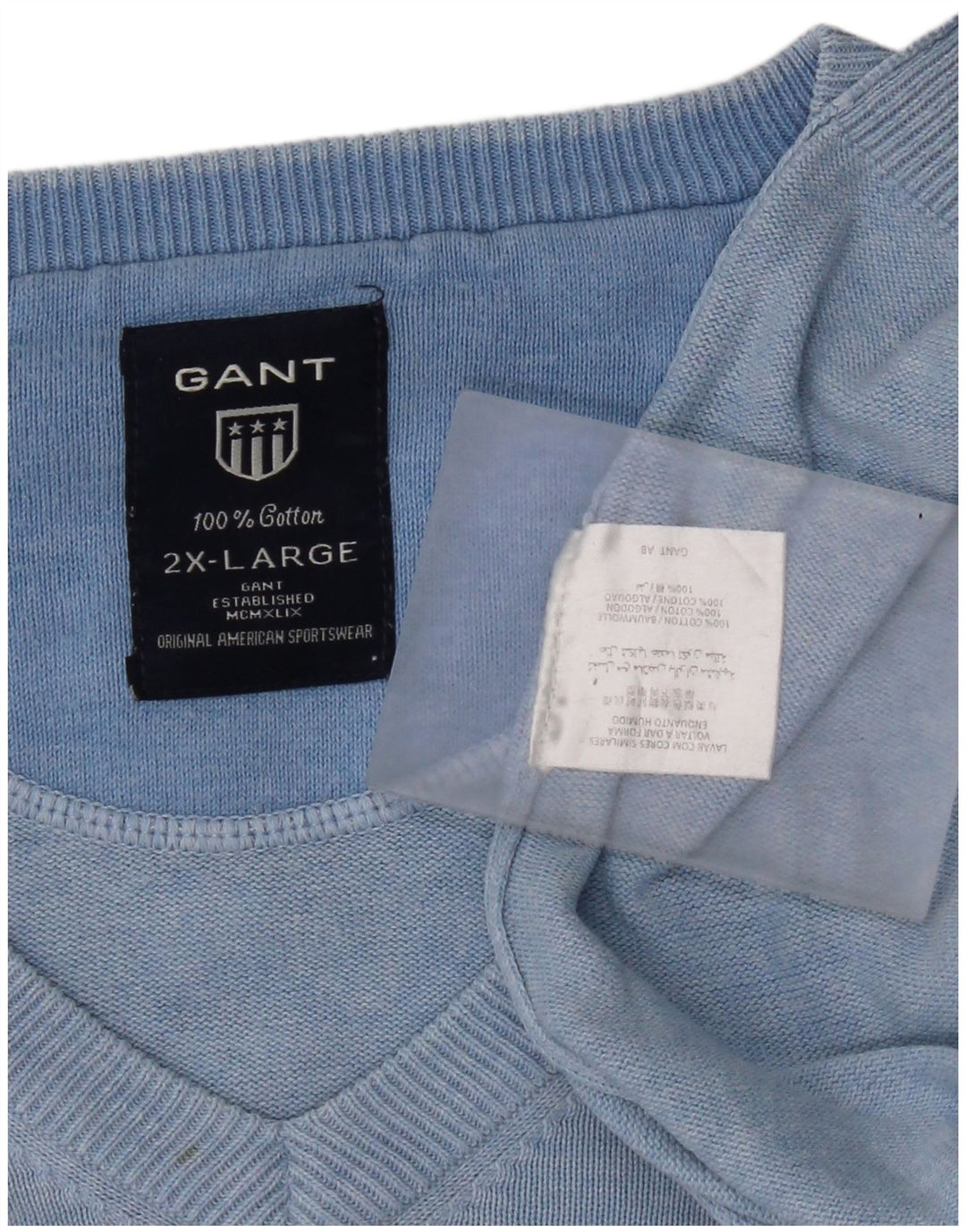 Maglione maglione da uomo con scollo a V Gant 2XL cotone blu