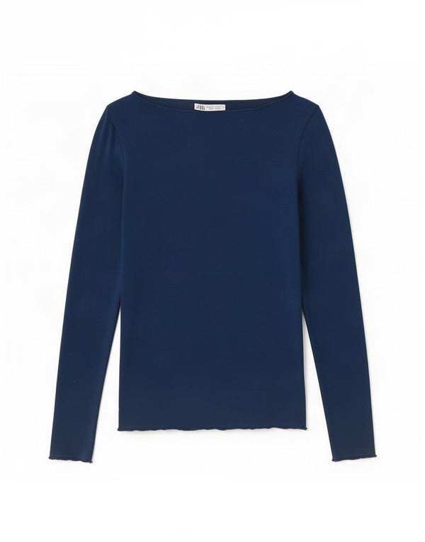 Zara Womens Top Long Sleeve UK 8 Small Navy Blue