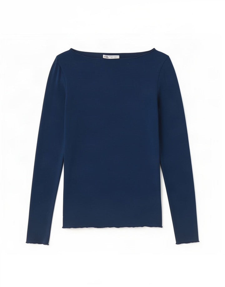 Top Zara da donna a maniche lunghe UK 8 Small Blu Navy