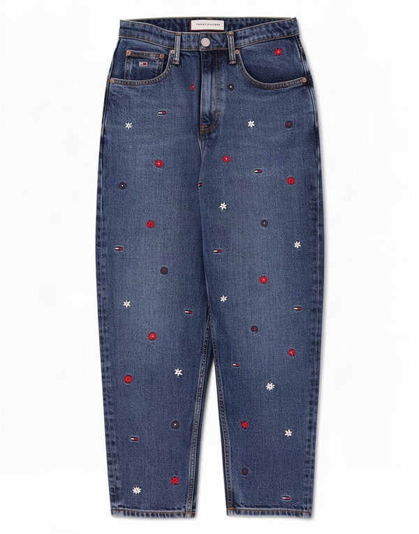 Tommy Hilfiger Donna Mom Jeans affusolati a vita alta W27 L26 Blu floreale